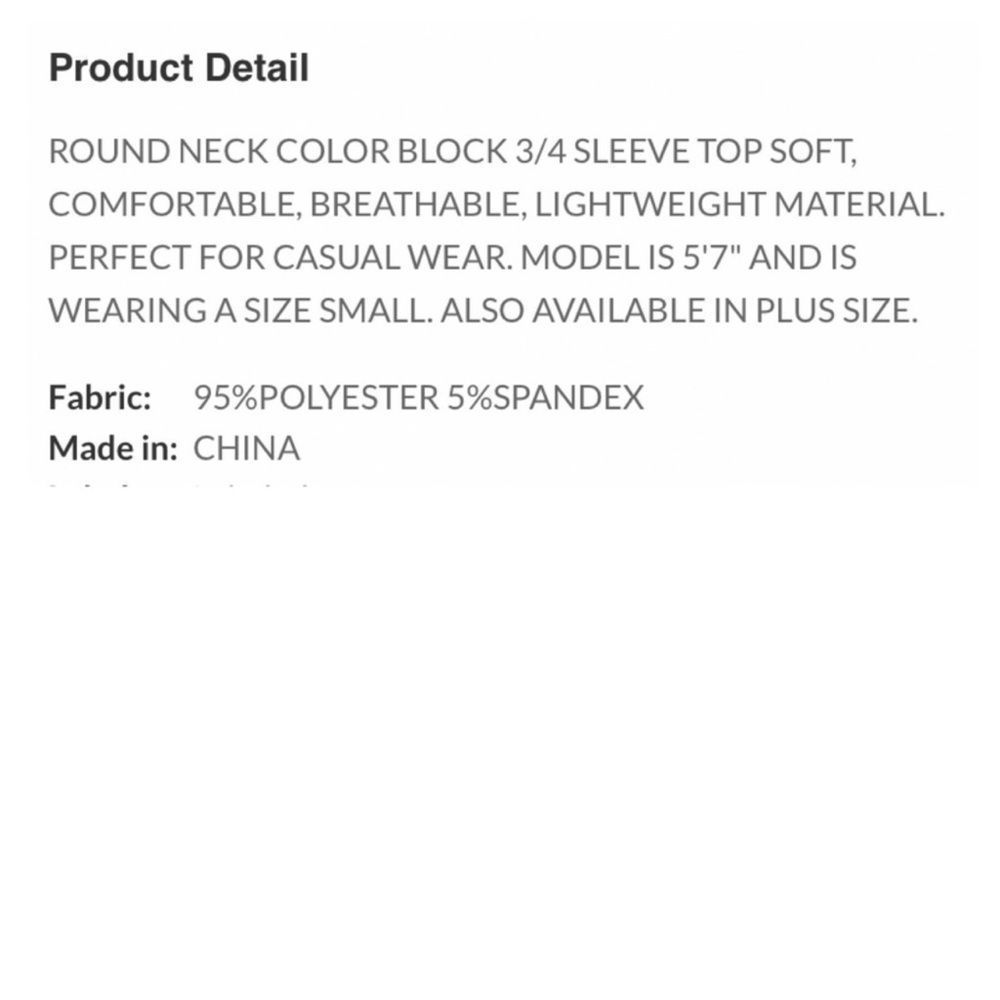 Color Block 3/4 Length Sleeve Scoop Neck Top | Pink / Peach / White - Picture 5 of 6